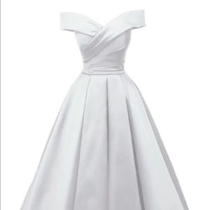 NWOT WHITE Ballgown. Size 2. Satin, Off-Shoulder, Corset-Tie Back.